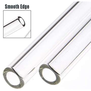 ALINK Glass Smoothie Straws, Reusable Clear Bent 9 in X 10 mm Drinking Straws, Set of 4 with Cleaning Brush