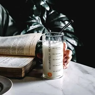 ALINK Glass Smoothie Straws, Reusable Clear Bent 9 in X 10 mm Drinking Straws, Set of 4 with Cleaning Brush