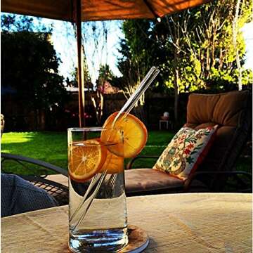 ALINK Glass Smoothie Straws, Reusable Clear Bent 9 in X 10 mm Drinking Straws, Set of 4 with Cleaning Brush