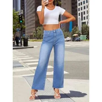 Genleck Stretchy Wide Leg Jeans for Women - Flattering Comfort