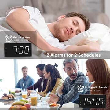 7.5" LED Digital Alarm Clock with Dual Alarms, USB Charging, Dimmer Features for Home and Office