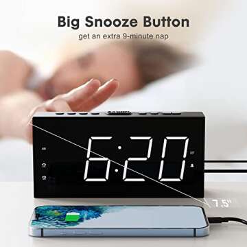 7.5" LED Digital Alarm Clock with USB Charging