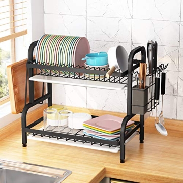 1Easylife 2-Tier Dish Drying Rack Rust-Proof Kitchen Organizer