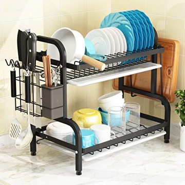 1Easylife 2-Tier Dish Drying Rack Rust-Proof Kitchen Organizer