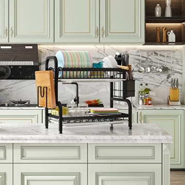 1Easylife 2-Tier Dish Drying Rack Rust-Proof Kitchen Organizer