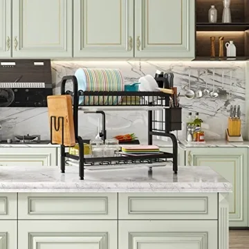 1Easylife 2-Tier Dish Drying Rack Rust-Proof Kitchen Organizer