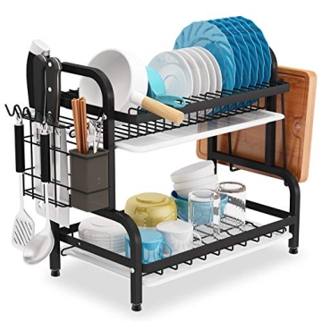 1Easylife 2-Tier Dish Drying Rack Rust-Proof Kitchen Organizer