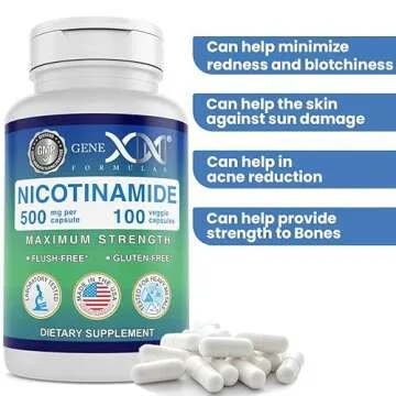 Genex Formulas - Nicotinamide 500mg Vitamin B3 Flush Free Niacin Capsules for Healthy Skin - Niacinamide Supplement Pills Help Produce Keratin & Support Skin Cell Health & Energy - (100 Capsules)