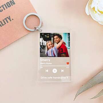 Personalized Acrylic Photo Keychain, Custom Music Keychain Personalized Photo Song Keychain with Custom Text Couples Friends Gift, Gift for Him Valentine’s Day