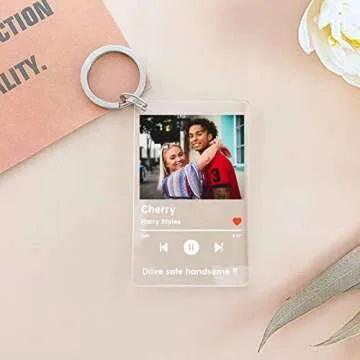 Personalized Acrylic Photo Keychain, Custom Music Keychain Personalized Photo Song Keychain with Custom Text Couples Friends Gift, Gift for Him Valentine’s Day