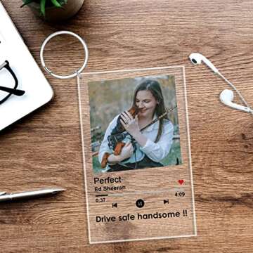 Personalized Acrylic Photo Keychain, Custom Music Keychain Personalized Photo Song Keychain with Custom Text Couples Friends Gift, Gift for Him Valentine’s Day
