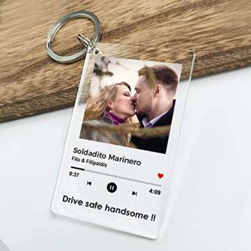Personalized Acrylic Photo Keychain, Custom Music Keychain Personalized Photo Song Keychain with Custom Text Couples Friends Gift, Gift for Him Valentine’s Day