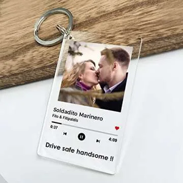 Personalized Acrylic Photo Keychain, Custom Music Keychain Personalized Photo Song Keychain with Custom Text Couples Friends Gift, Gift for Him Valentine’s Day