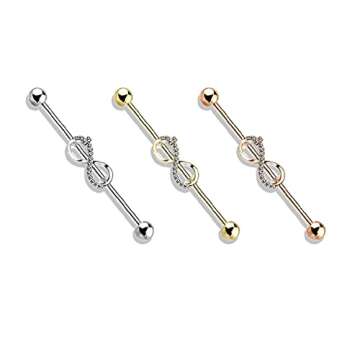 Pierced Owl 14GA CZ Paved Infinity Sign 316L Surgical Stainless Steel Industrial Barbell (Gold Tone/Clear)
