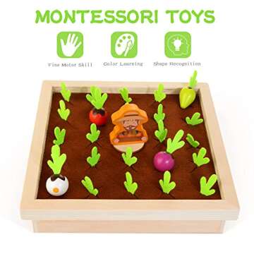 Treewant Montessori Toys, Wooden Carrot Harvest Game, Vegetable Memory Game, Shape Color Sorting Mat...