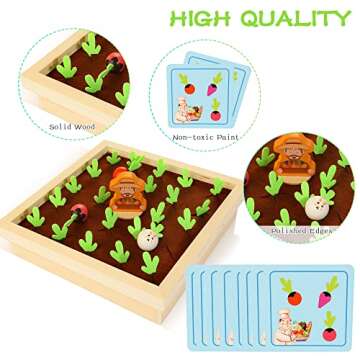 Treewant Montessori Toys, Wooden Carrot Harvest Game, Vegetable Memory Game, Shape Color Sorting Matching Educational Toys, Fine Motor Skill Development, Gifts for Kids 3 4 5 6 Year Old
