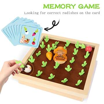 Treewant Montessori Toys, Wooden Carrot Harvest Game, Vegetable Memory Game, Shape Color Sorting Matching Educational Toys, Fine Motor Skill Development, Gifts for Kids 3 4 5 6 Year Old