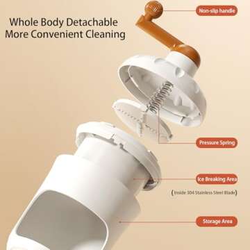 Manual Shaved Ice & Snow Cone Machine, Portable Slushy Maker with Stainless Steel Blades, Hand-Crank Ice Crusher for Home and Outdoor Use, Bingsu and Ice Cream, Snowcone, Cocktail Maker