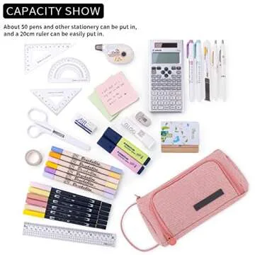 EASTHILL Pencil Case Large Capacity Pencil Pouch School Suppies Pen Case Simple Stationery College Office Organizer for Girls Adults-Pink