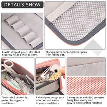 EASTHILL Pencil Case Large Capacity Pencil Pouch School Suppies Pen Case Simple Stationery College Office Organizer for Girls Adults-Pink