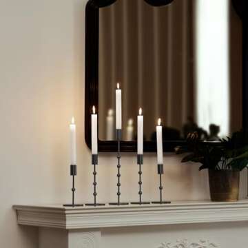 Black Candlestick Holders, Beaded Metal Taper Candlestick Holders Set of 3 for Wedding Decorations, ...