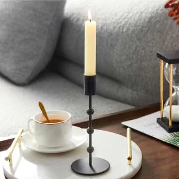 Black Candlestick Holders, Beaded Metal Taper Candlestick Holders Set of 3 for Wedding Decorations, Dining Table Centerpiece, Vintage Pillar Candle Sticks Holder Table Decor for Farmhouse Gift