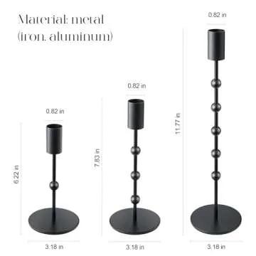 Black Candlestick Holders, Beaded Metal Taper Candlestick Holders Set of 3 for Wedding Decorations, Dining Table Centerpiece, Vintage Pillar Candle Sticks Holder Table Decor for Farmhouse Gift