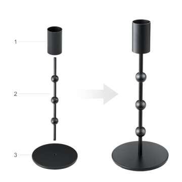 Black Candlestick Holders, Beaded Metal Taper Candlestick Holders Set of 3 for Wedding Decorations, Dining Table Centerpiece, Vintage Pillar Candle Sticks Holder Table Decor for Farmhouse Gift