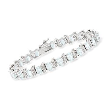 Ross-Simons 11.00 ct. t.w. Aquamarine Tennis Bracelet With Diamonds in Sterling Silver - Elegant Gif...