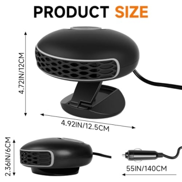 Portable 12V Car Heater & Defroster, 150W Fast Heating & Cooling Fan, Plug In Car Heater for Windshi...