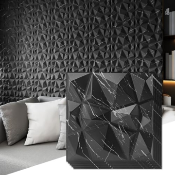 Art3d 3D Diamond Design Paneling for Interior Decor in Black Marble (33 Pack)