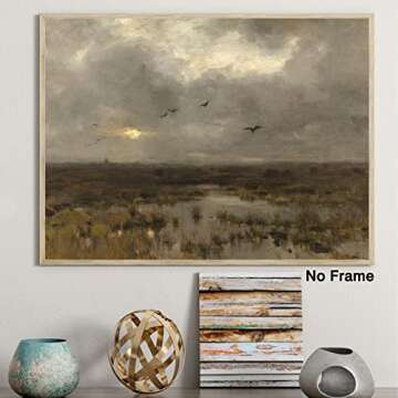 Nature Landscape Canvas Wall Art Vintage Moody Landscape Paintings Sea Beach Landscape Poster Prints...