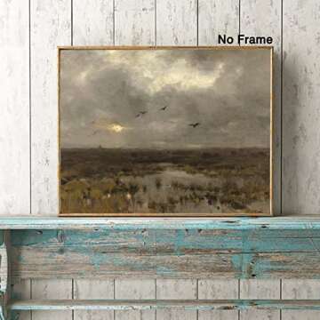 Nature Landscape Canvas Wall Art Vintage Moody Landscape Paintings Sea Beach Landscape Poster Prints for Bathroom Office Wall Decor 16x20inch No Frame