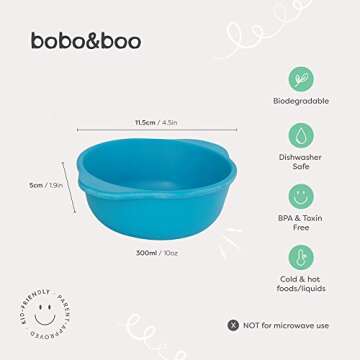 bobo&boo Bamboo Kids Snack Bowls, Set of 4 Bamboo Dishes, Non Toxic, Eco Friendly & Stackable Kids Snack Containers, Great Gift for Baby Showers, Birthdays & Preschool Graduations,Coastal