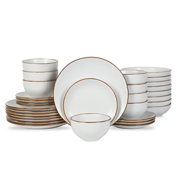 Stone Lain Brasa Modern Stoneware 32 Piece Dinnerware Sets, Plates and Bowls Sets, Dish Set for 8, W...