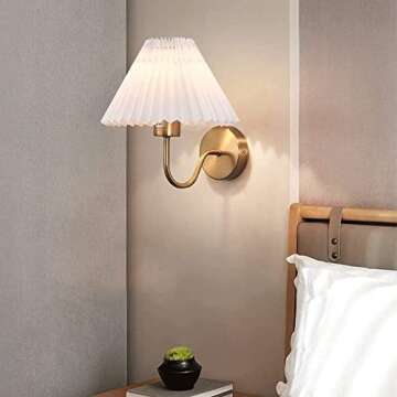 2 Pcs - Retro Pleated Fabric Shade Wall Sconce Antique Brass Finish Decorative Wall Lamp for Bedroom...