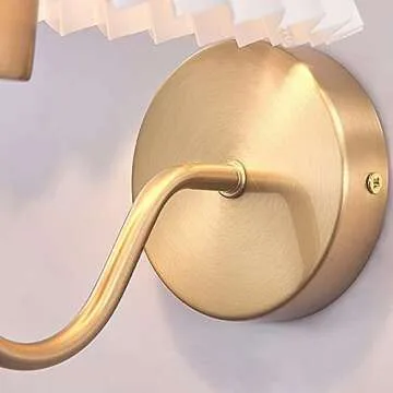2 Pcs - Retro Pleated Fabric Shade Wall Sconce Antique Brass Finish Decorative Wall Lamp for Bedroom Bedside Living Room Hallway Study Wall Light (Color : Gold)