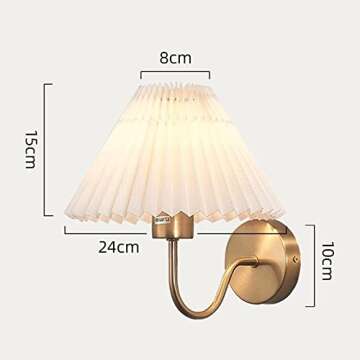 2 Pcs - Retro Pleated Fabric Shade Wall Sconce Antique Brass Finish Decorative Wall Lamp for Bedroom Bedside Living Room Hallway Study Wall Light (Color : Gold)