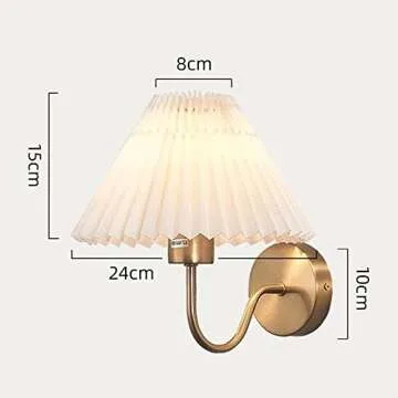 2 Pcs - Retro Pleated Fabric Shade Wall Sconce Antique Brass Finish Decorative Wall Lamp for Bedroom Bedside Living Room Hallway Study Wall Light (Color : Gold)