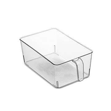 Set Of 4 Clear Refrigerator Pantry Organizer Bins Household Plastic Food Storage Basket with Handles...