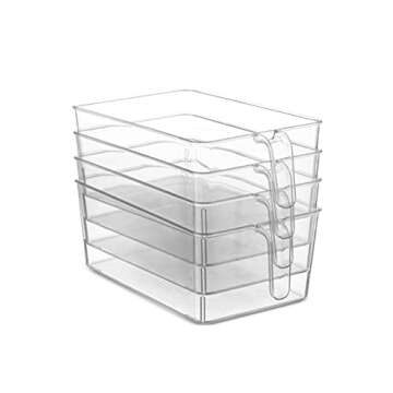 Set Of 4 Clear Refrigerator Pantry Organizer Bins Household Plastic Food Storage Basket with Handles for Kitchen, Countertops, Cabinets, Refrigerator, Freezer, Bedrooms, Bathrooms