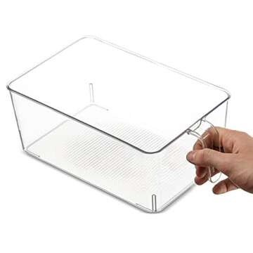 Set Of 4 Clear Refrigerator Pantry Organizer Bins Household Plastic Food Storage Basket with Handles for Kitchen, Countertops, Cabinets, Refrigerator, Freezer, Bedrooms, Bathrooms