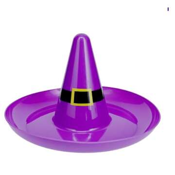 AJS - Halloween Themed Plastic Witch Hat Round Tray 13.5 in Black and Purple Set of 2 - Perfect for ...
