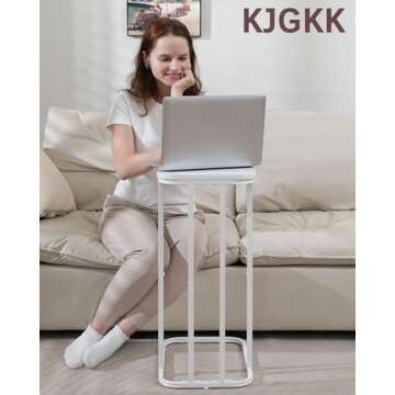KJGKK C Shaped End Table, 27 Inches High Small Side Table for Sofa and Bed, Couch Table That Slides Under, Tall Tv Tray Table for Living Room, Bedroom, Metal Frame, Snow White