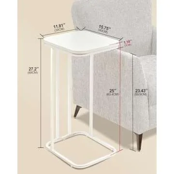 KJGKK C Shaped End Table, 27 Inches High Small Side Table for Sofa and Bed, Couch Table That Slides Under, Tall Tv Tray Table for Living Room, Bedroom, Metal Frame, Snow White