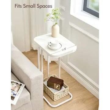 KJGKK C Shaped End Table, 27 Inches High Small Side Table for Sofa and Bed, Couch Table That Slides Under, Tall Tv Tray Table for Living Room, Bedroom, Metal Frame, Snow White