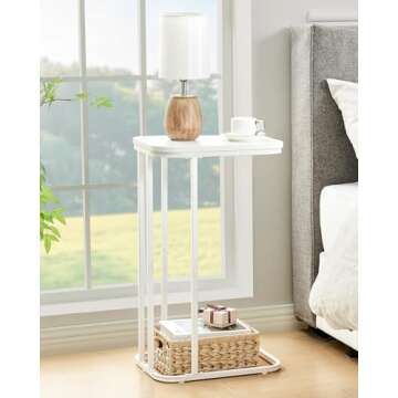 KJGKK C Shaped End Table, 27 Inches High Small Side Table for Sofa and Bed, Couch Table That Slides Under, Tall Tv Tray Table for Living Room, Bedroom, Metal Frame, Snow White