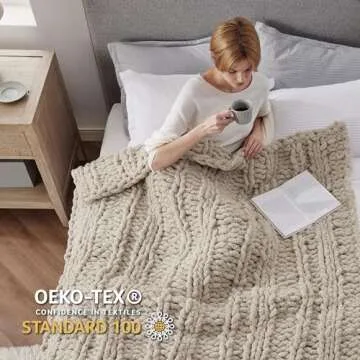 Bedsure Chunky Knit Throw Blanket for Couch - 100% Hand Knitted, 5.06 lbs Chenille Blanket for Bed Living Room Home Decor, Thick and Soft, Linen Beige, 50x60 Inches