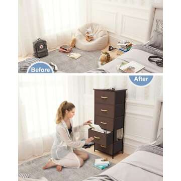 Crestlive Products Vertical Dresser Storage Tower - Sturdy Steel Frame, Wood Top, Easy Pull Fabric Bins - Organizer Unit for Bedroom, Hallway, Entryway, Closets - 5 Drawers(Brown)