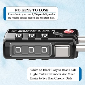 SURE LOCK TSA Compatible Travel Luggage Locks, Inspection Indicator, Easy Read Dials TSA Approved with Zinc Alloy